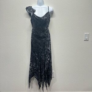 Onyx Nite Vintage Black Gray Velvet Burnout Drape Whimsigoth Y2K Dress Size 6